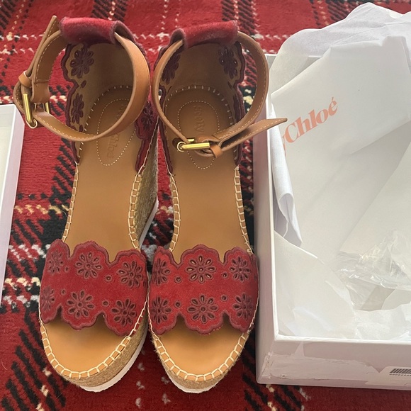 COPY - See by Chloe Glyn Wedge Espadrille sandal in burgundy with box and dust … - Picture 3 of 6
